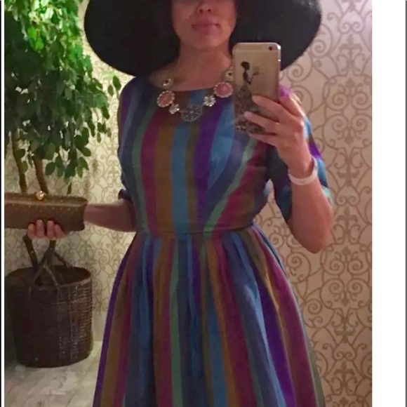 Vintage Polly Bergen Jack Squire Stripe Full Dress - Picture 2 of 8